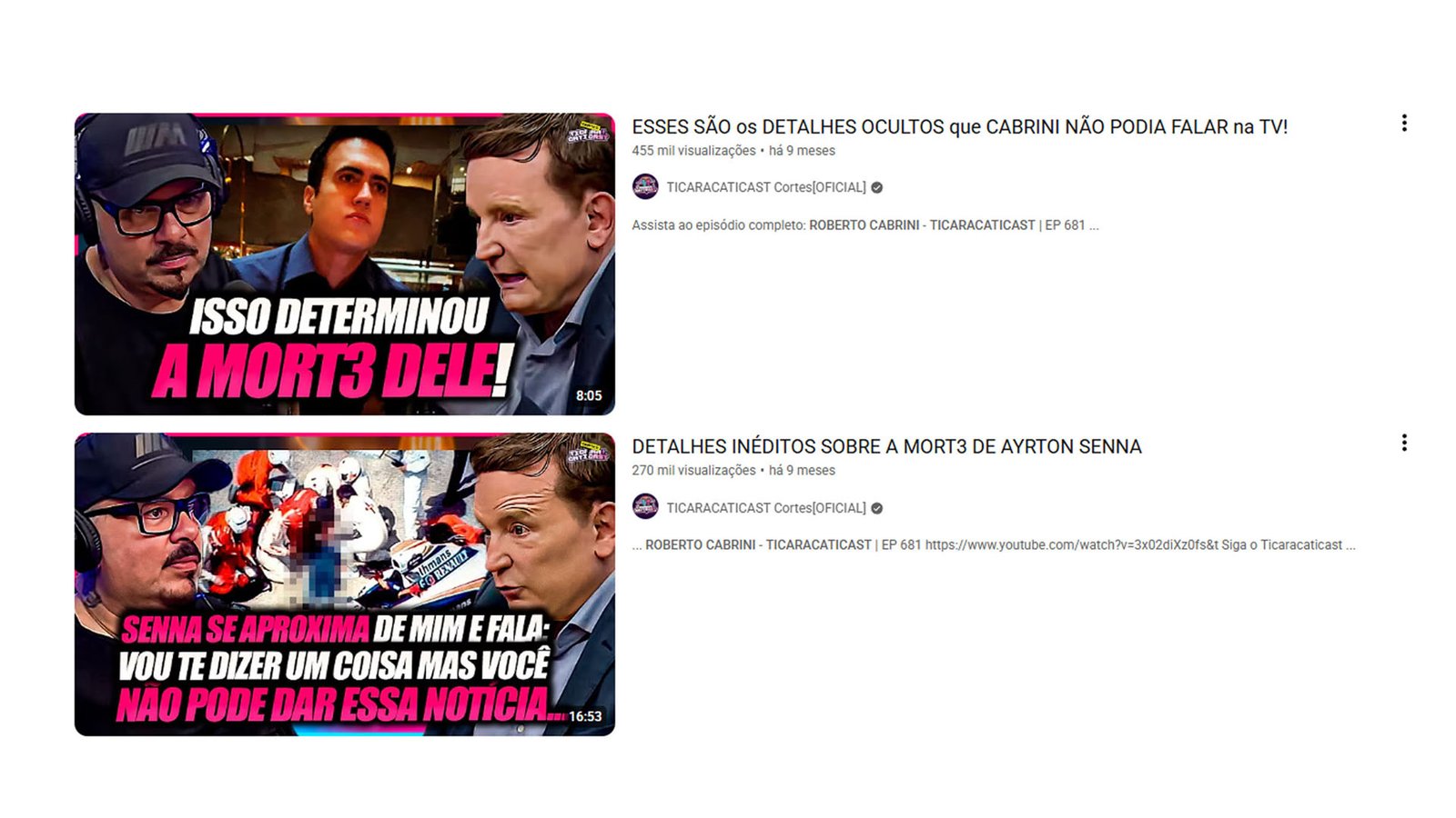 Two YouTube long-form videos with 455 thousand and 270 thousand views